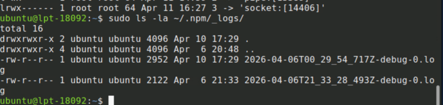 npm _logs directory — one log from April 6th